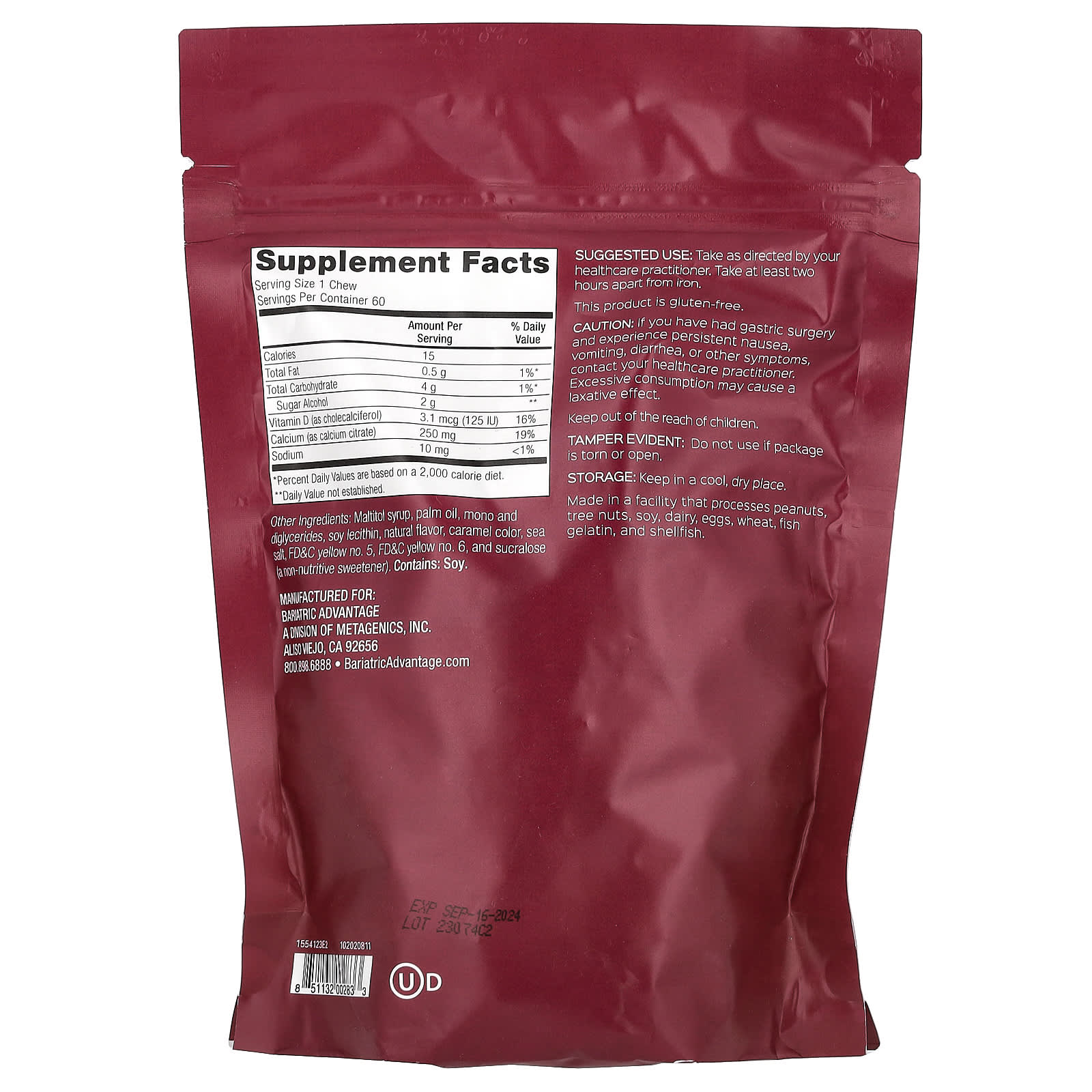 Bariatric Calcium Citrate Chewy Bites - Sugar-Free, Caramel, 60 Soft Chews - Image 2