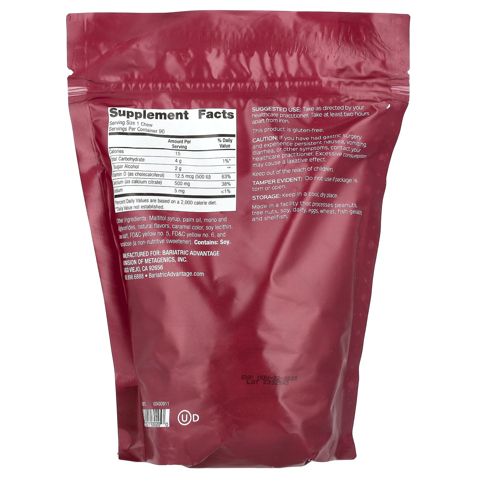 Bariatric Calcium Citrate Chewy Bites, Sugar-Free, 90 Soft Chews - Image 2