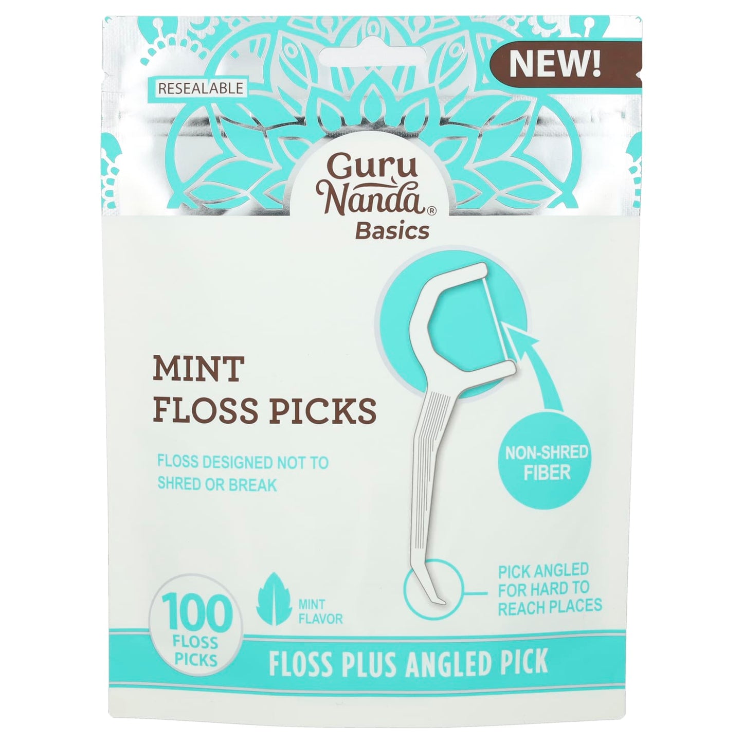 GuruNanda Mint Floss Picks for Easy Plaque Removal, 100 Count - Image 1