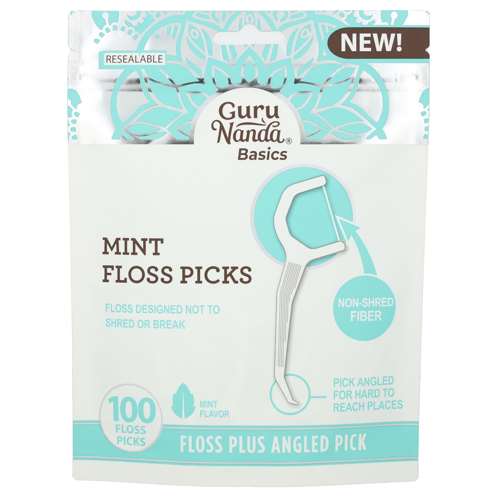 GuruNanda Mint Floss Picks for Easy Plaque Removal, 100 Count - Image 1