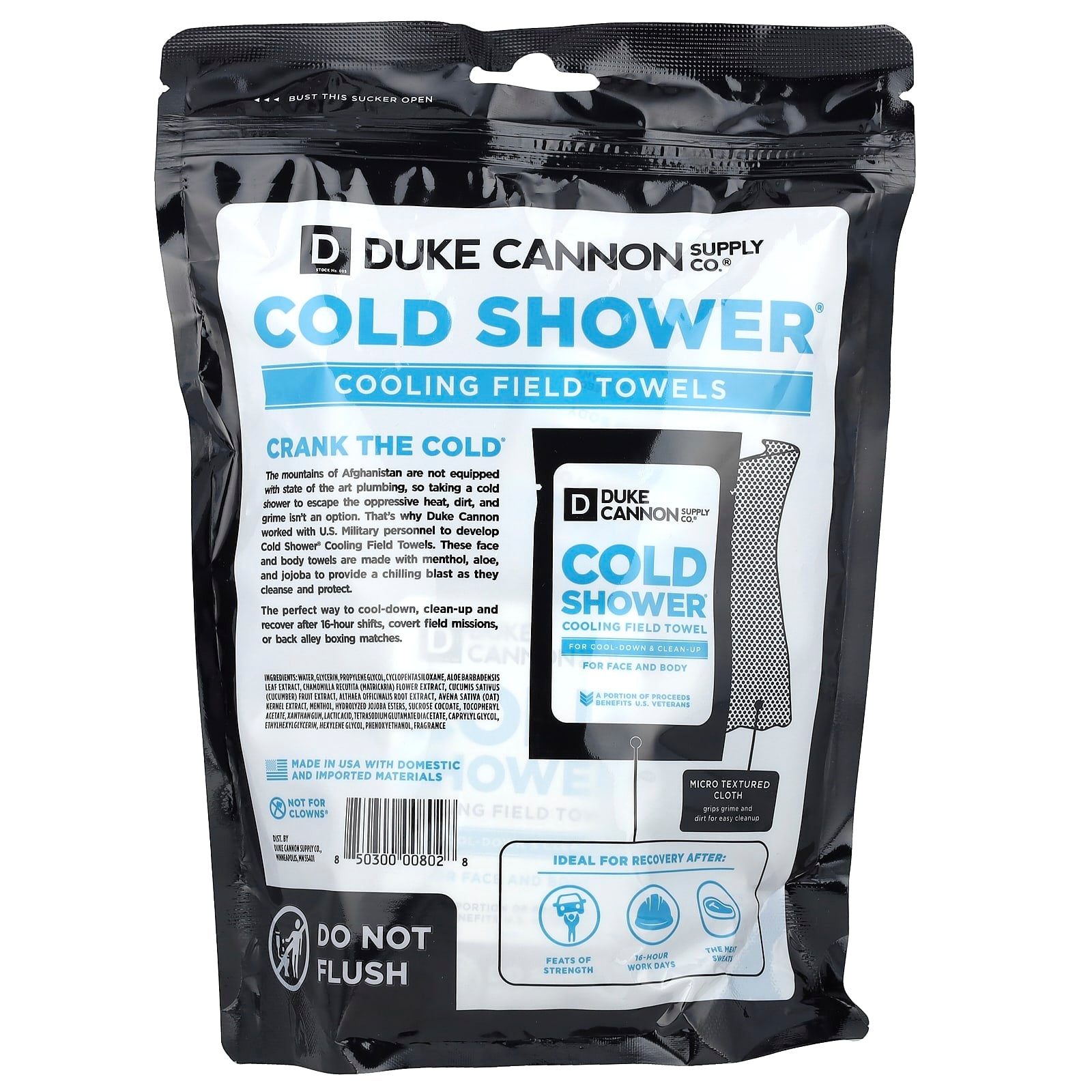Duke Cannon Cold Shower Face & Body Wipes for Men, 15 Field Towels - Image 2