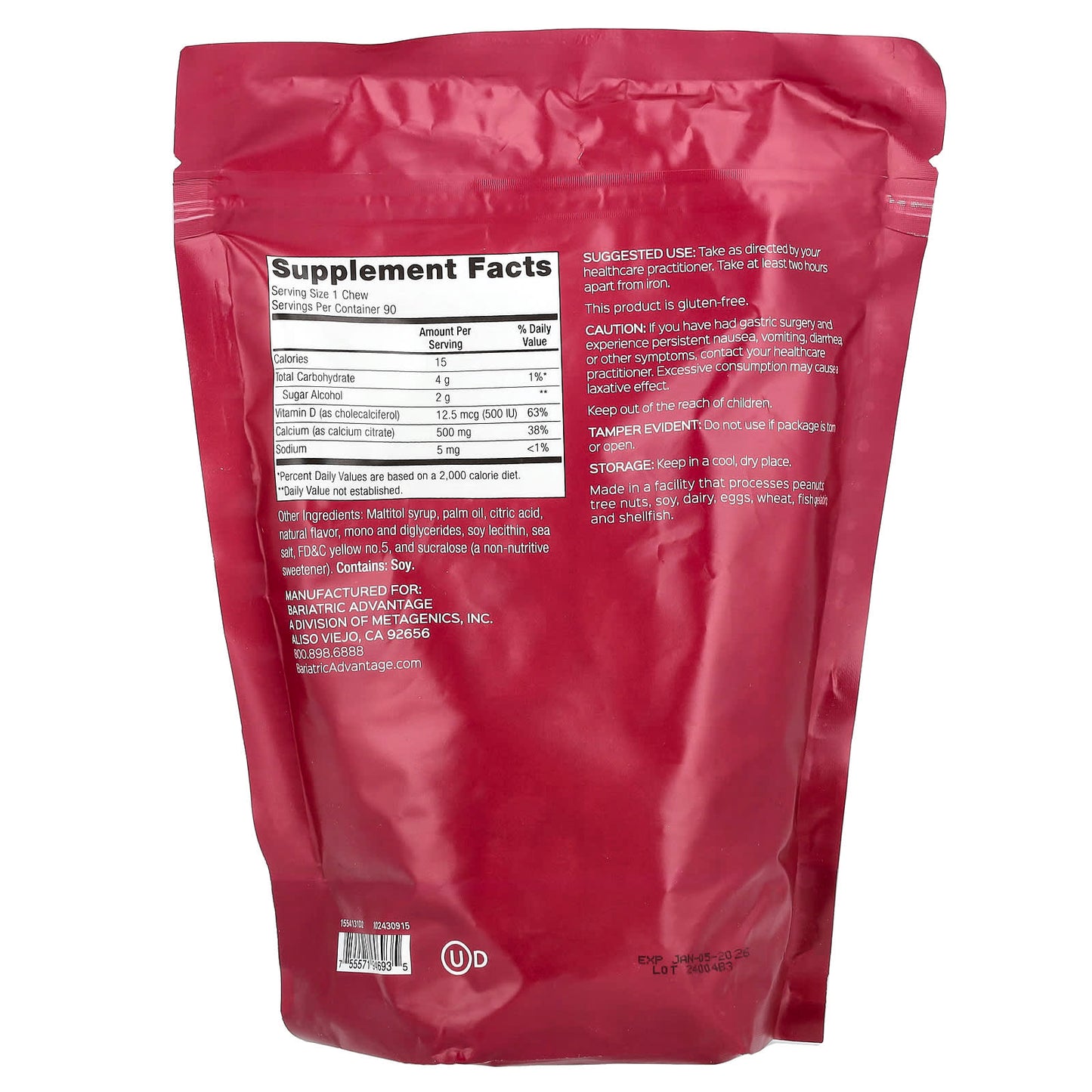 Bariatric Calcium Citrate Chewy Bites - Sugar-Free, Lemon, 90 Soft Chews - Image 2