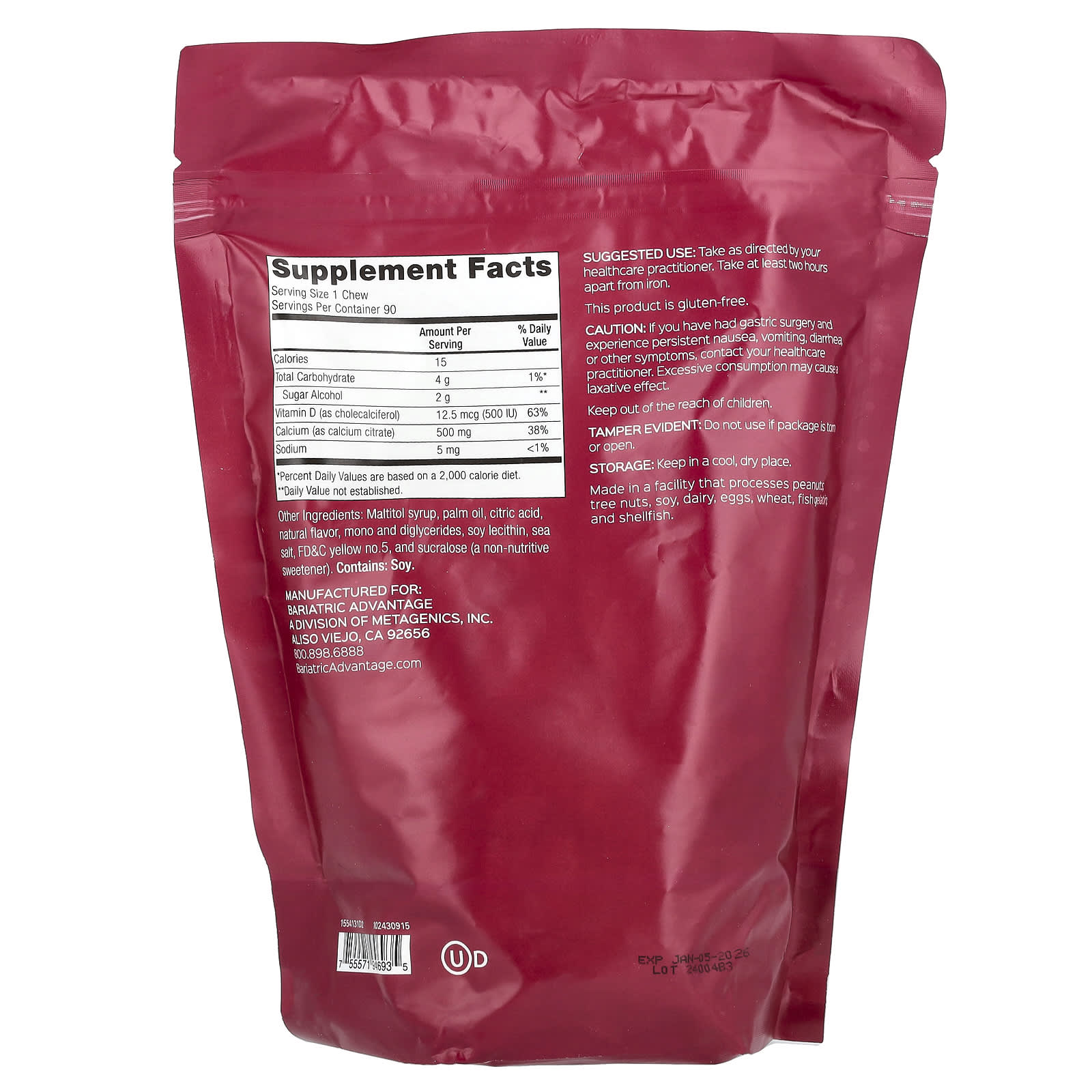 Bariatric Calcium Citrate Chewy Bites - Sugar-Free, Lemon, 90 Soft Chews - Image 2