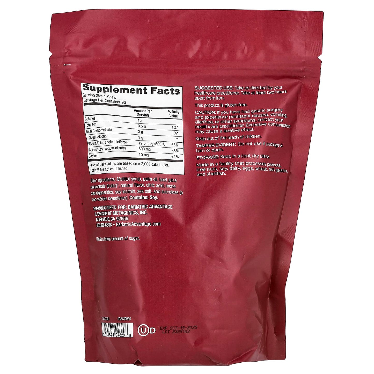 Bariatric Calcium Citrate Chewy Bites, Sugar-Free, Raspberry, 90 Soft Chews - Image 2