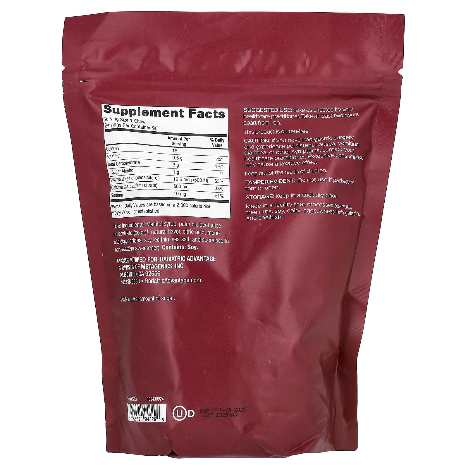Bariatric Calcium Citrate Chewy Bites, Sugar-Free, Raspberry, 90 Soft Chews - Image 2