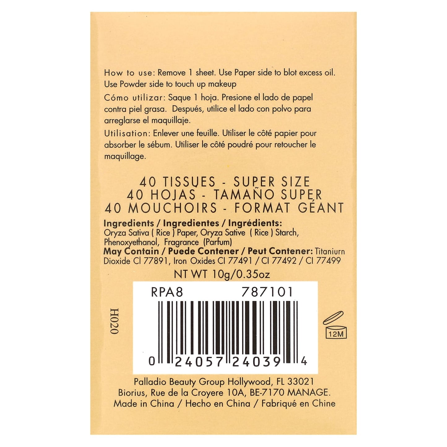 Palladio, Rice Paper, Oil-Absorbing Blotting Tissues, Warm Beige RPA8, 40 Tissues - Image 2