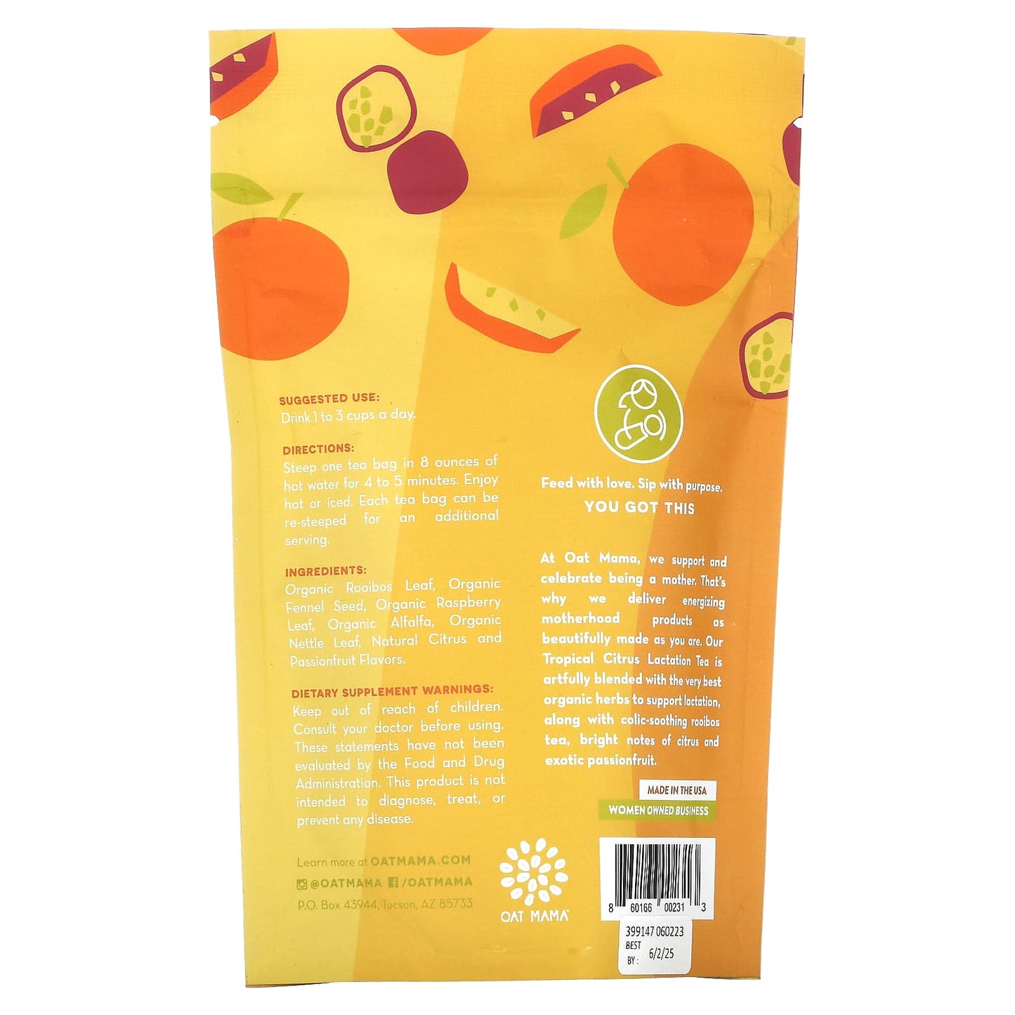 Oat Mama, Lactation Tea, Tropical Citrus, Caffeine Free, 14 Tea Bags, 32 g - Image 2