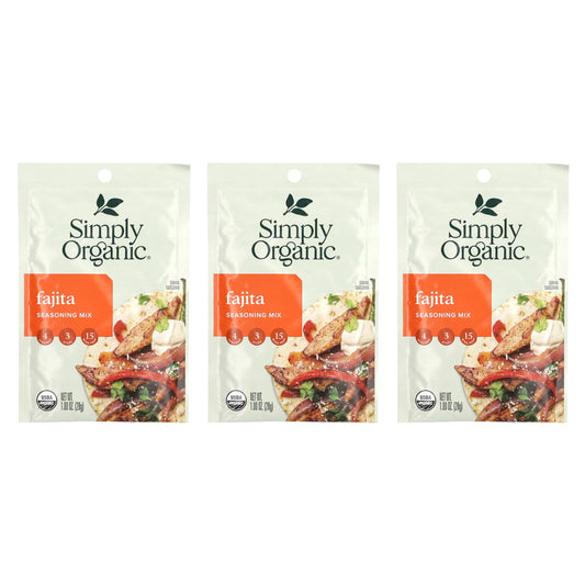 Simply Organic, Fajita Seasoning Mix, 3 Packets, 1 oz (28 g) Each - Image 1