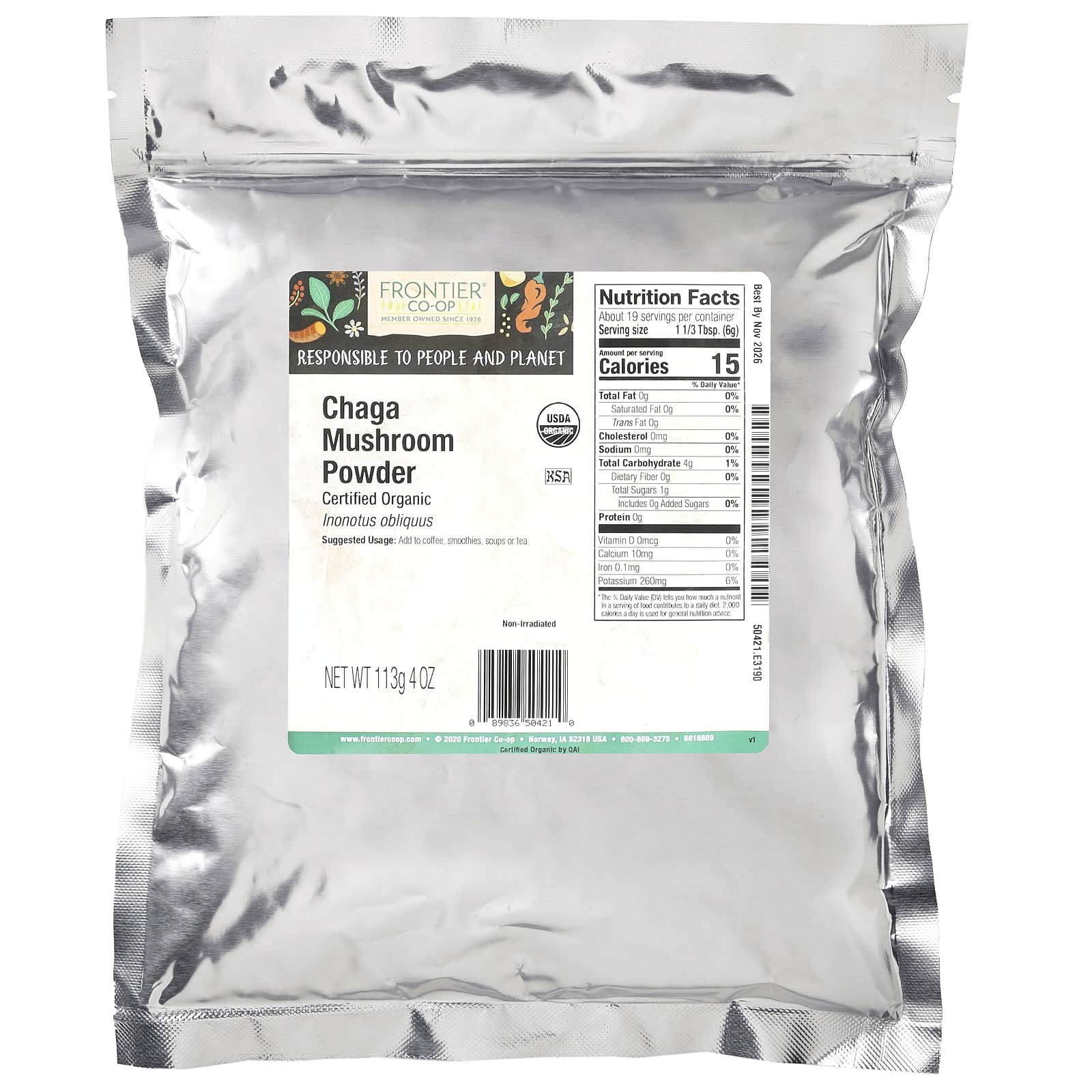 Organic Chaga Mushroom Powder, USDA Certified, 4 oz by Frontier Co-op - Image 2