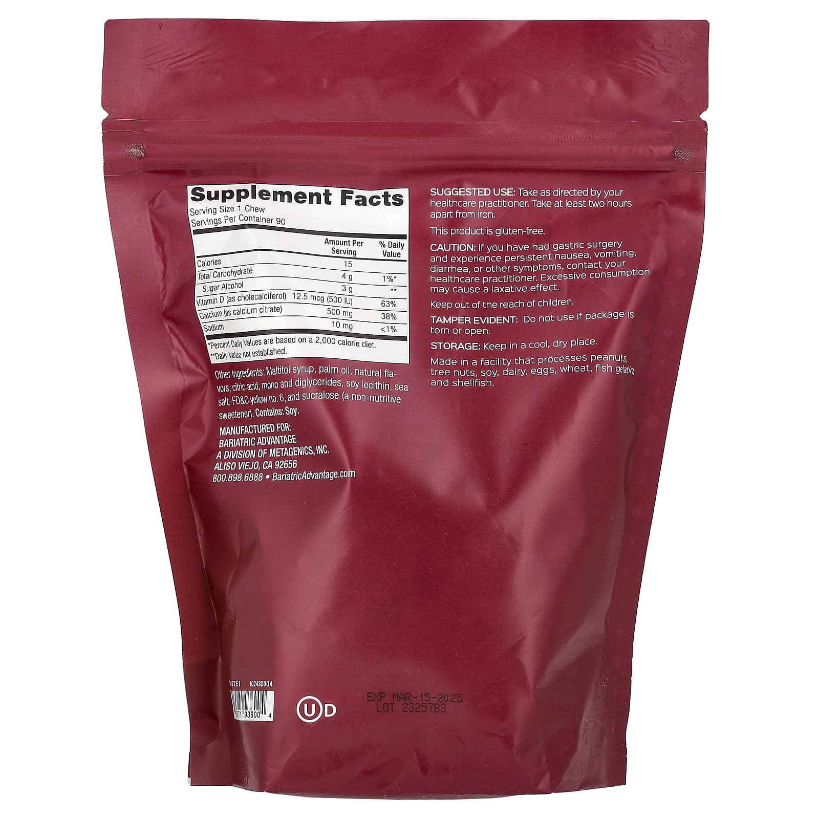 Bariatric Calcium Citrate Chewy Bites | Tropical Orange, Sugar Free - Image 2