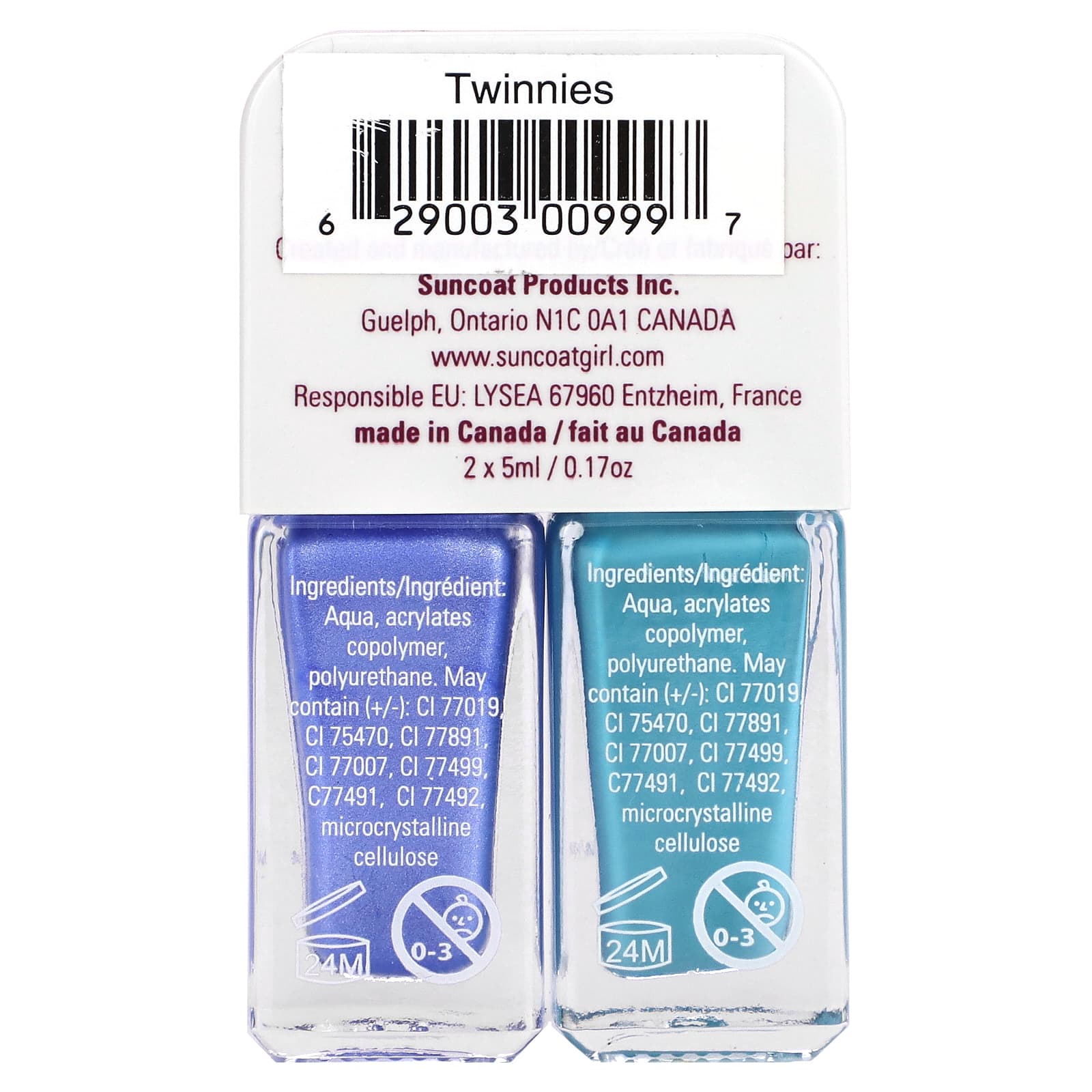 SuncoatGirl, Twinnies Nail Polish Duo Set, Creamy Turquoise & Shimmery Sky Blue, 2 Piece Set - Image 2