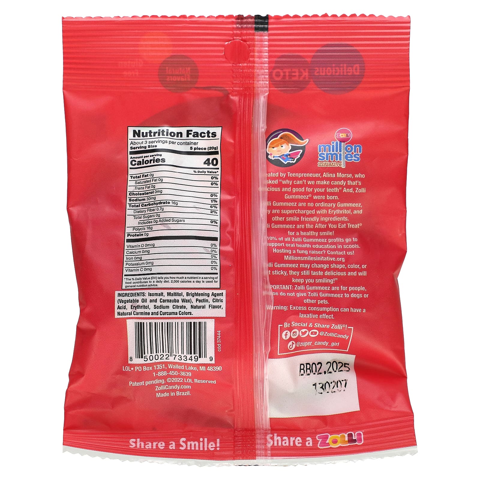 Zollipops, Zolli Gummeez, Watermelon, 1.94 oz (55 g) - Image 2