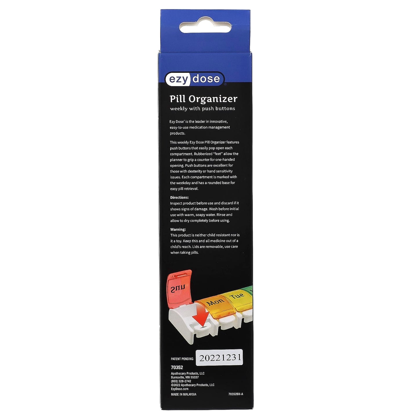Ezy Dose Weekly Pill Organizer with Easy-Push Buttons - Image 2