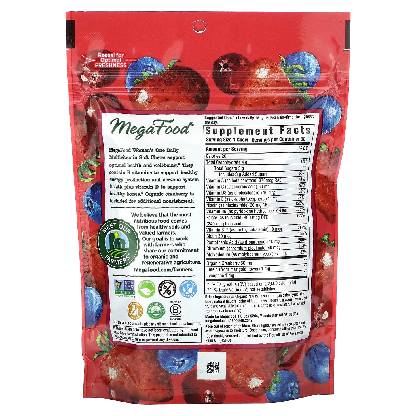 MegaFood, Women's One Daily Multivitamin, Mixed Berry, 30 Individually Wrapped Soft Chews - Image 2