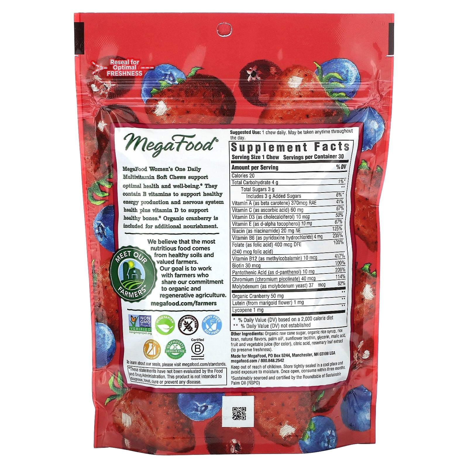 MegaFood, Women's One Daily Multivitamin, Mixed Berry, 30 Individually Wrapped Soft Chews - Image 2
