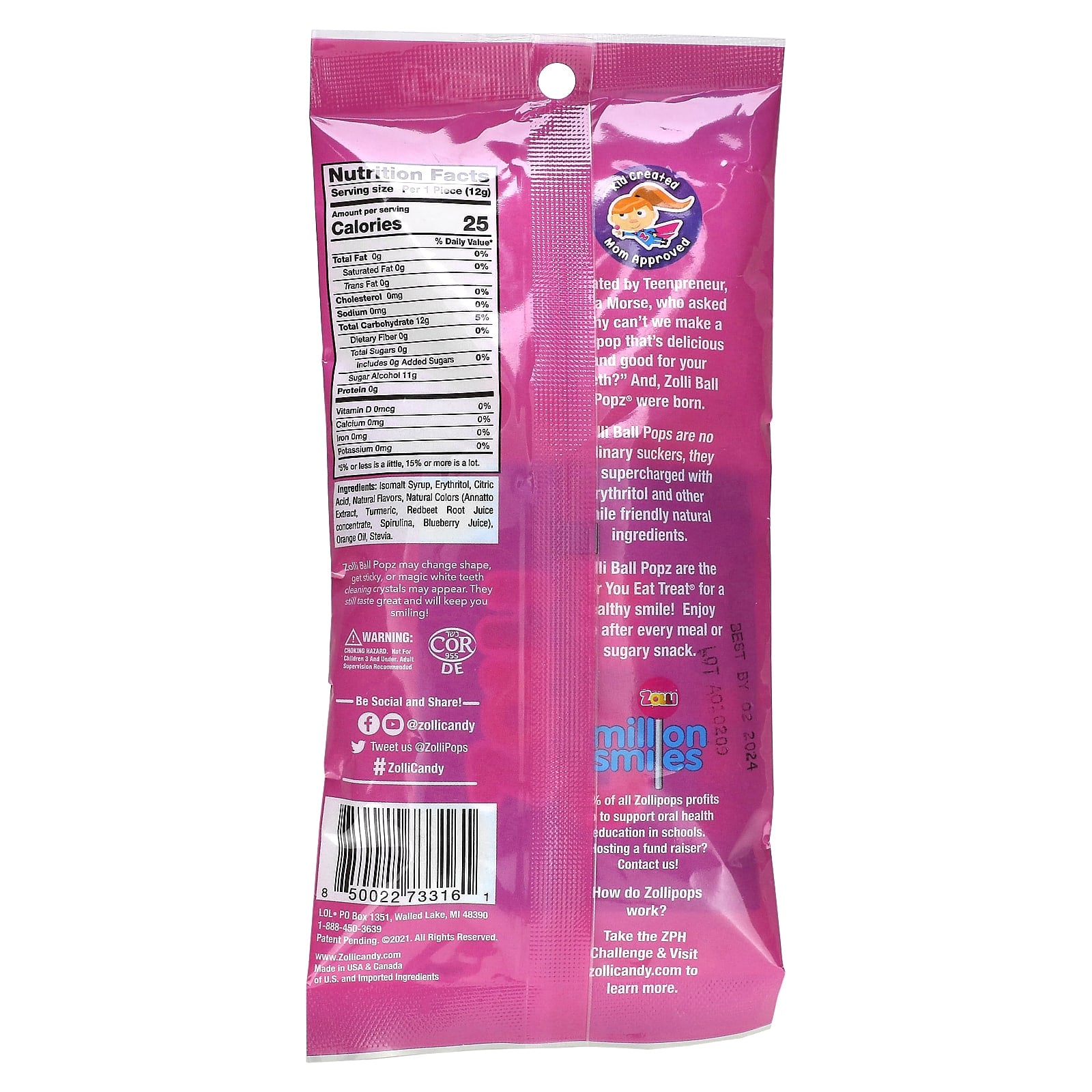 Zollipops, Zolli Ball Popz, The Clean Teeth Pops, Delicious Fruit, Approx. 4 pops, 1.7 oz - Image 2