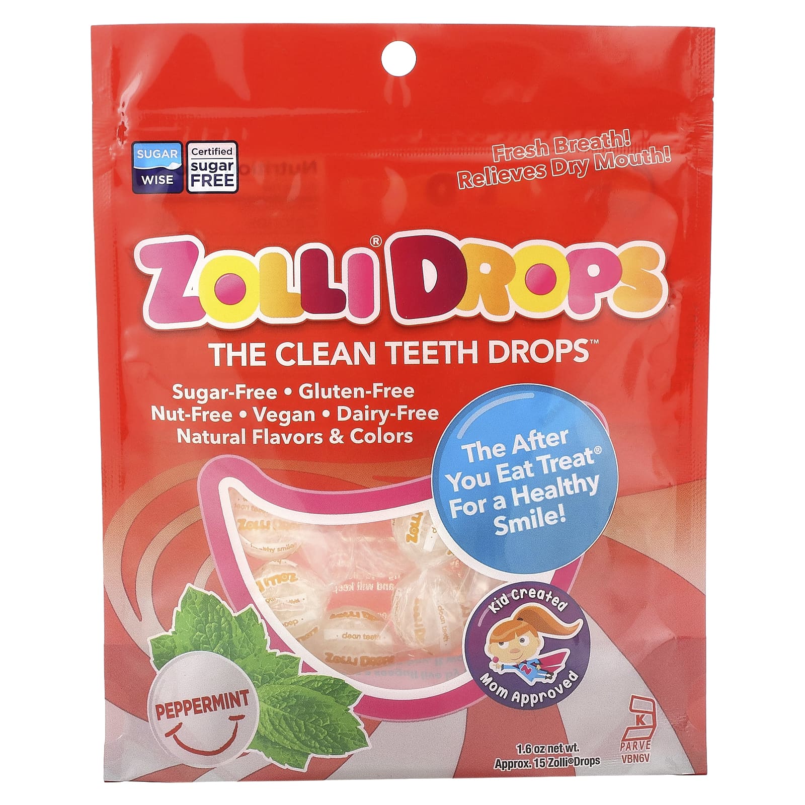 Zollipops, Zolli Drops, The Clean Teeth Drops, Peppermint, Approx. 15 Zolli Drops, 1.6 oz - Image 1
