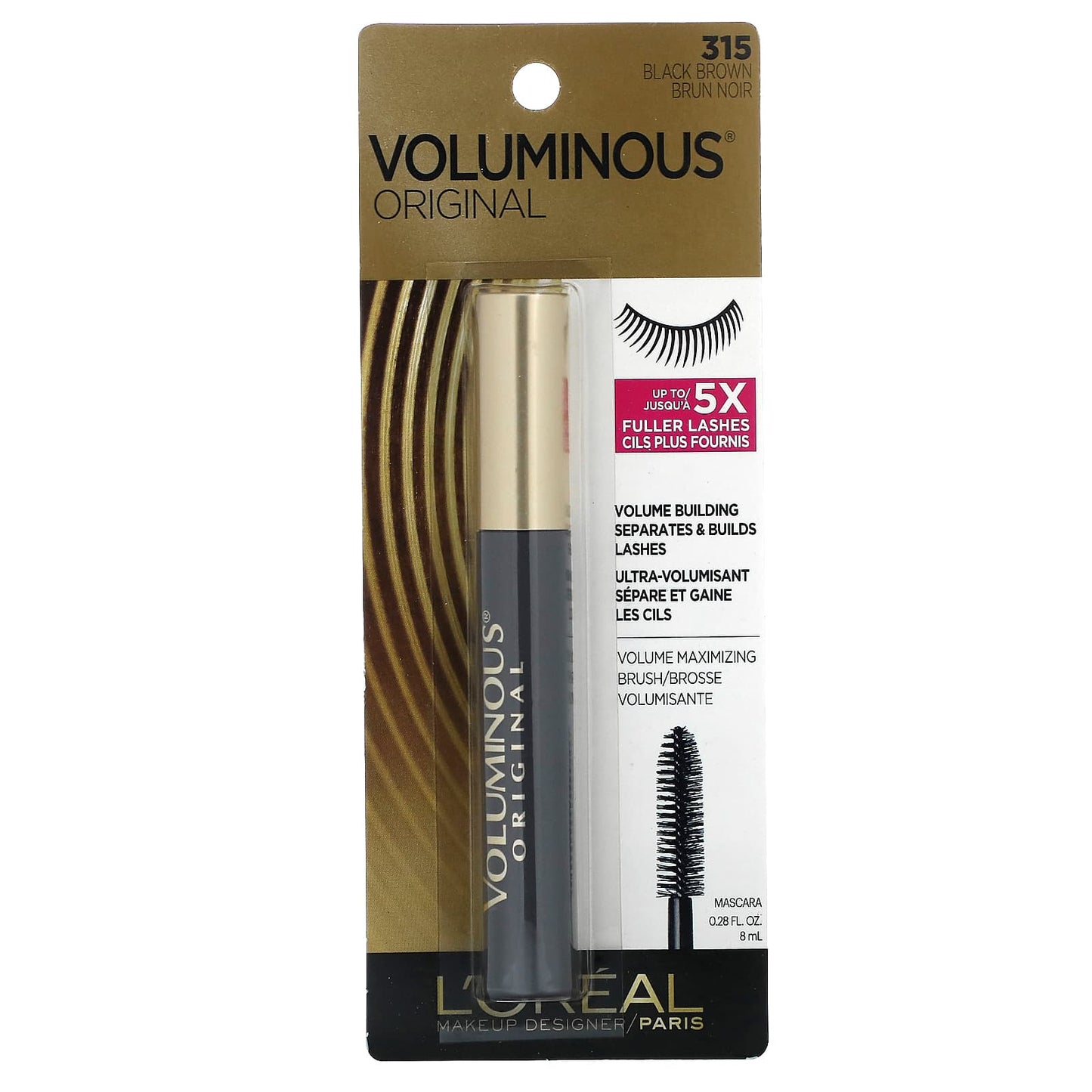 L'Oréal, Voluminous, Original Mascara, 315 Black Brown, 0.28 fl oz (8 ml) - Image 2
