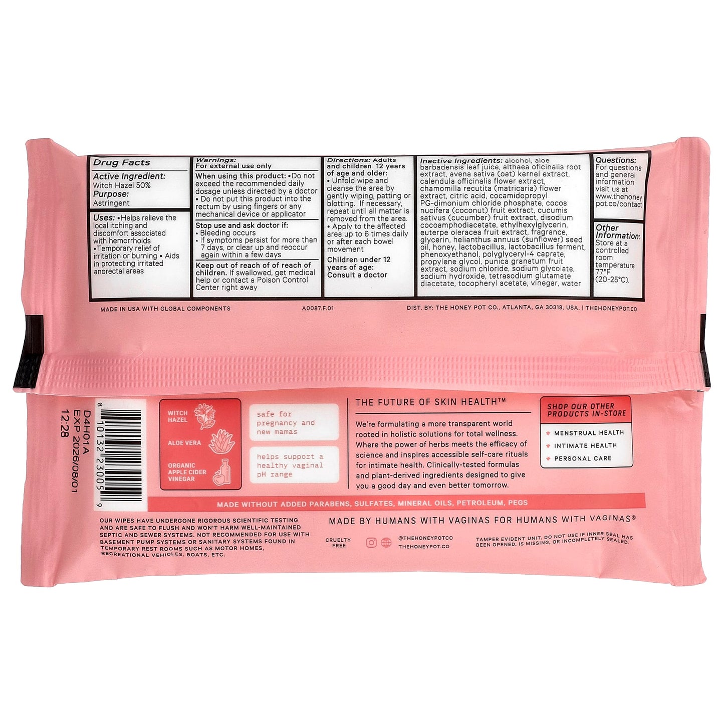 The Honey Pot Company, Soothing Hemorrhoidal Wipes, Maximum Strength, 20 Wipes - Image 2