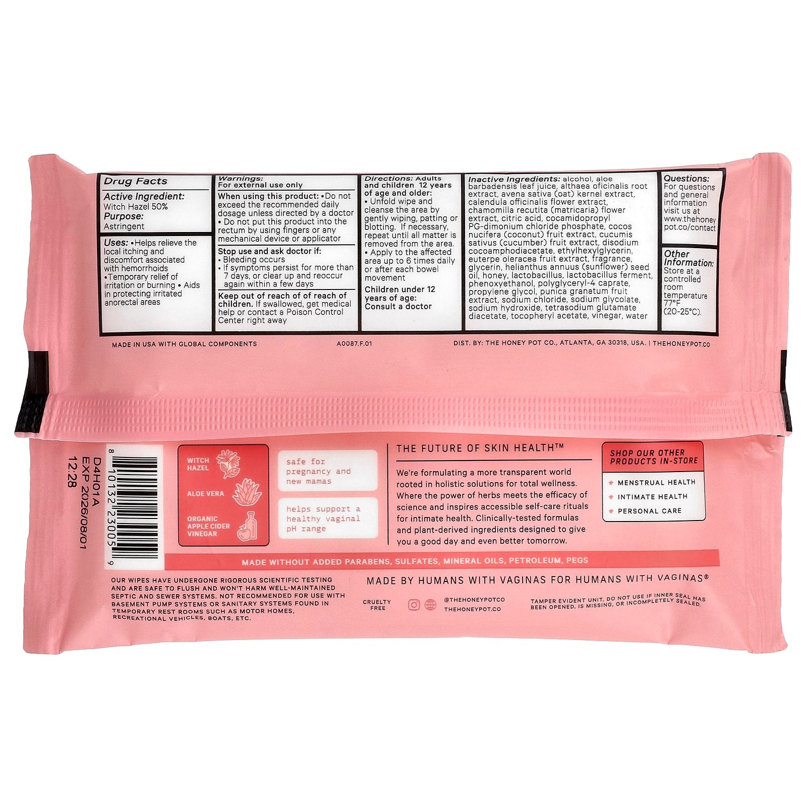 The Honey Pot Company, Soothing Hemorrhoidal Wipes, Maximum Strength, 20 Wipes - Image 2