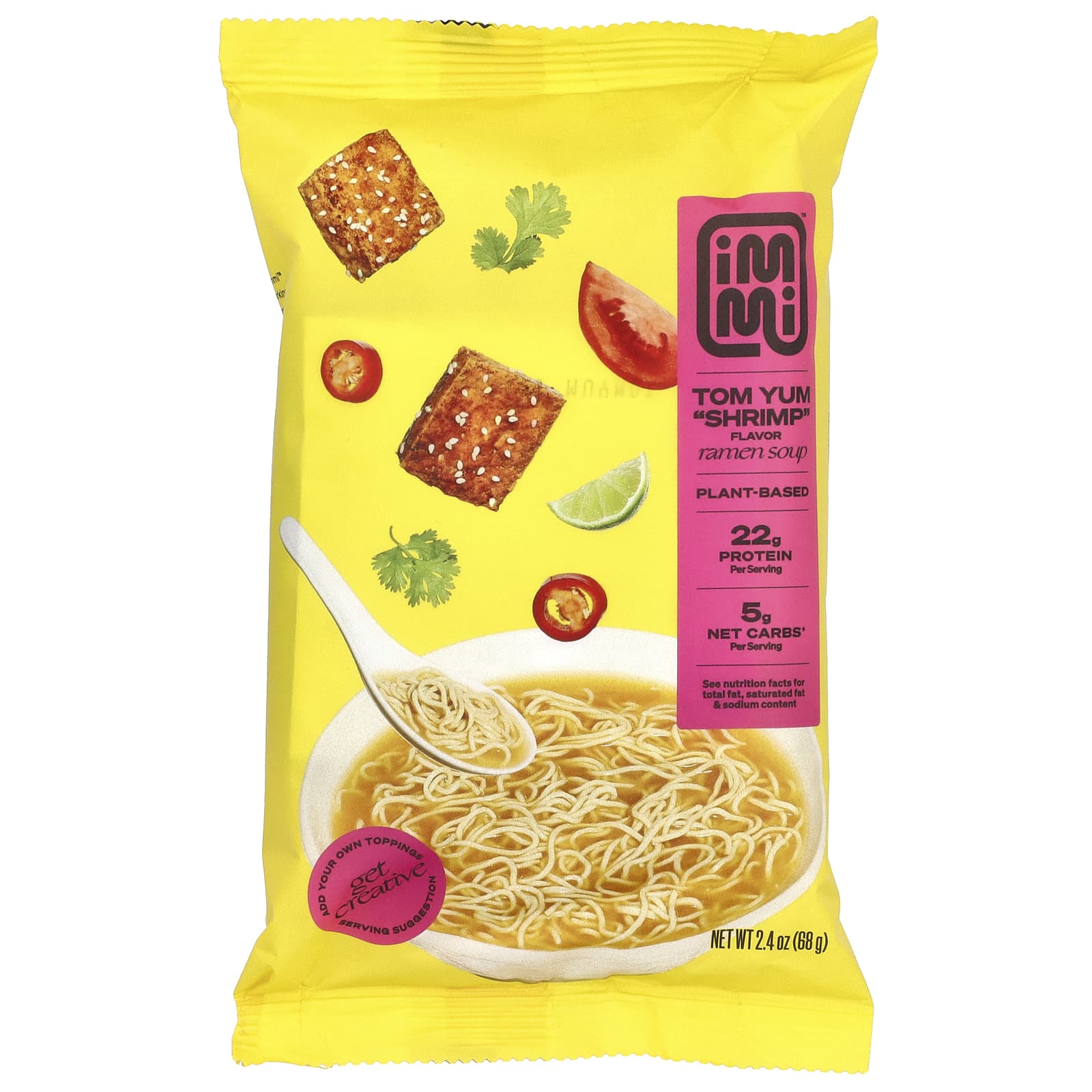 Immi Tom Yum Shrimp Ramen Soup - Plant-Based, High Protein, Low Carb - Image 1