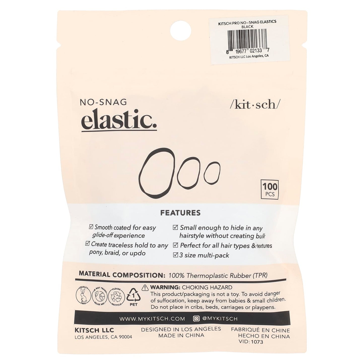 Kitsch, No-Snag Elastic, Black, 100 Pieces - Image 2