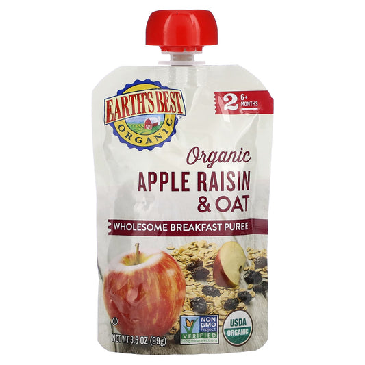Organic Baby Food - Apple Raisin & Oat Wholesome Breakfast Puree 6+ Months | Earth's Best - Image 1
