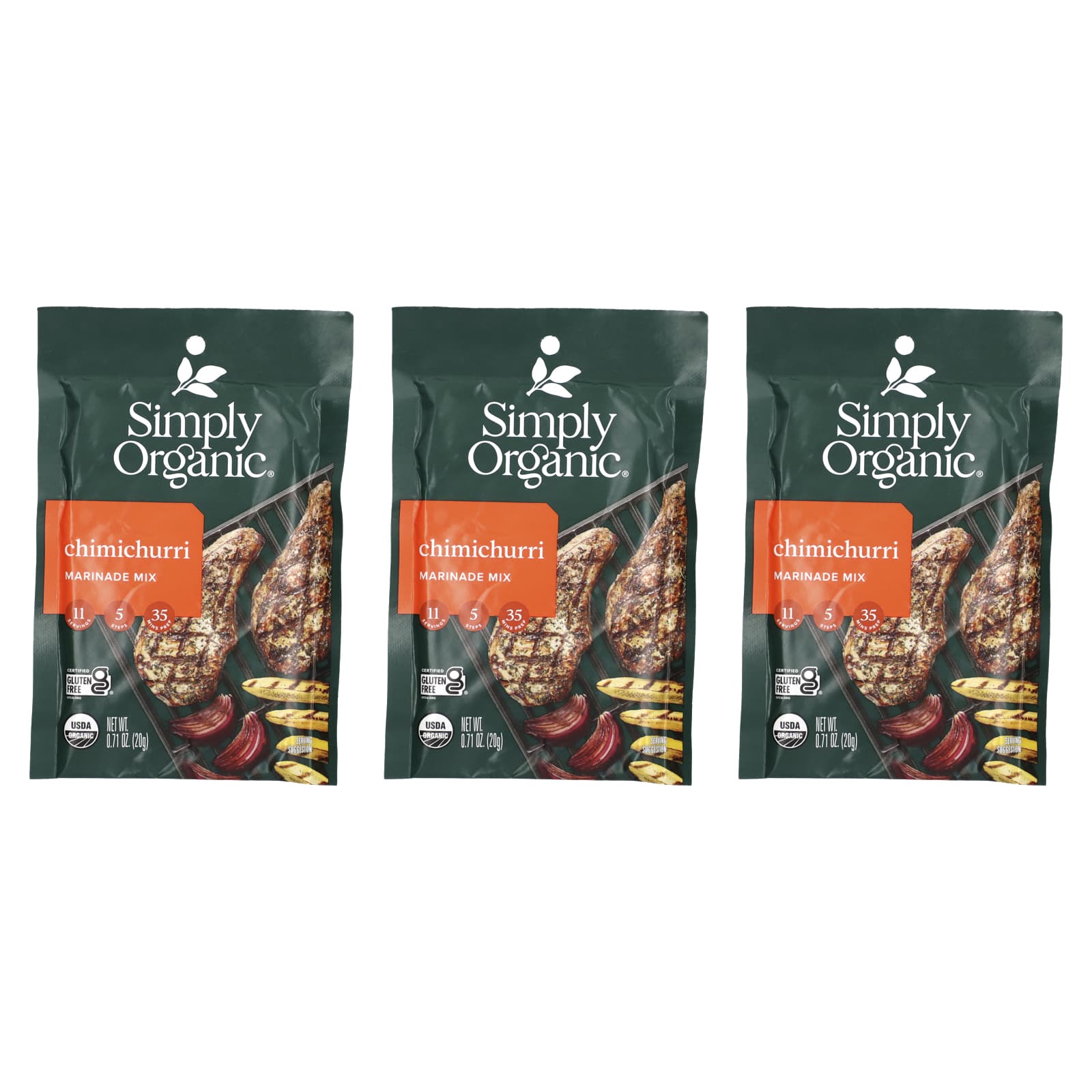 Simply Organic, Chimichurri Marinade Mix, 3 Packets, 0.71 oz (20 g) Each - Image 1