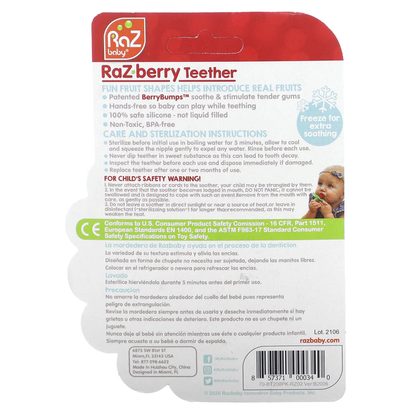 RaZbaby, RaZ-berry Teether, 3 Months+, Pink, 1 Count - Image 2