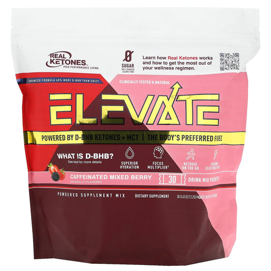 Real Ketones, Elevate, Caffeinated Mixed Berry, 30 Drink Mix Packets,  0.43 oz (12.2 g) Each - Image 1