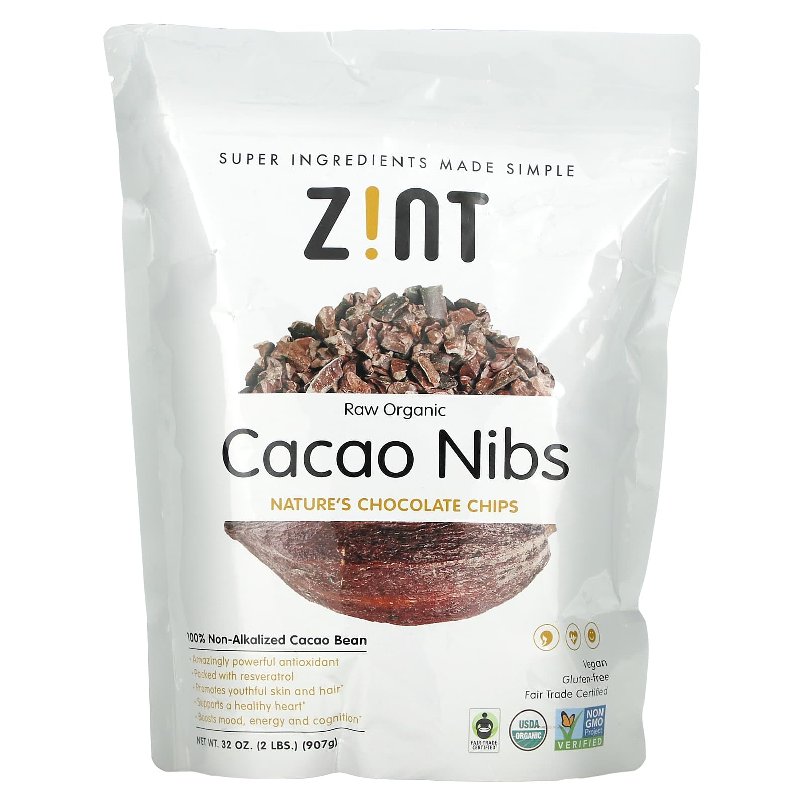 Zint, Raw Organic Cacao Nibs, 32 oz (907 g) - Image 1