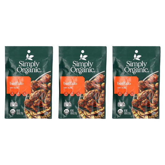 Simply Organic, Buffalo Dry Rub Mix, 3 Packets, 0.95 oz (27 g) Each - Image 1