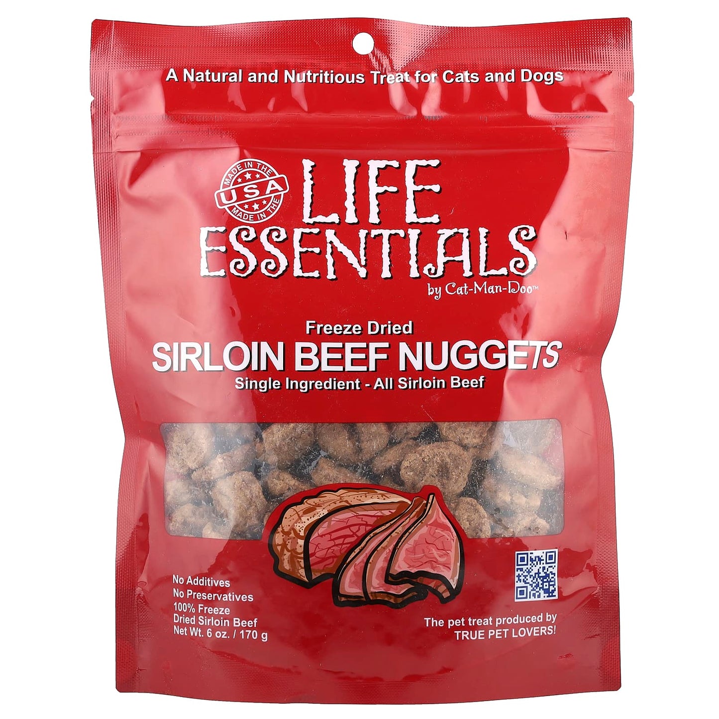 Cat-Man-Doo Freeze Dried Sirloin Beef Nuggets for Cats & Dogs - 6 oz (170 g) - Image 1