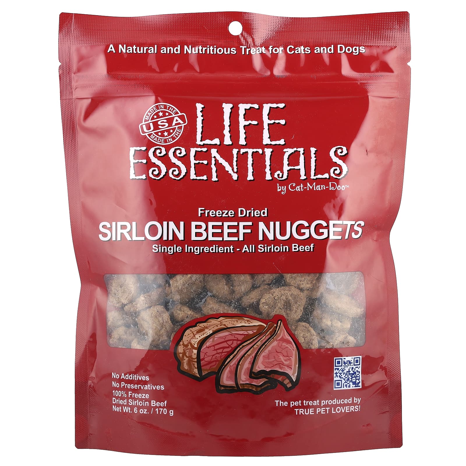 Cat-Man-Doo Freeze Dried Sirloin Beef Nuggets for Cats & Dogs - 6 oz (170 g) - Image 1