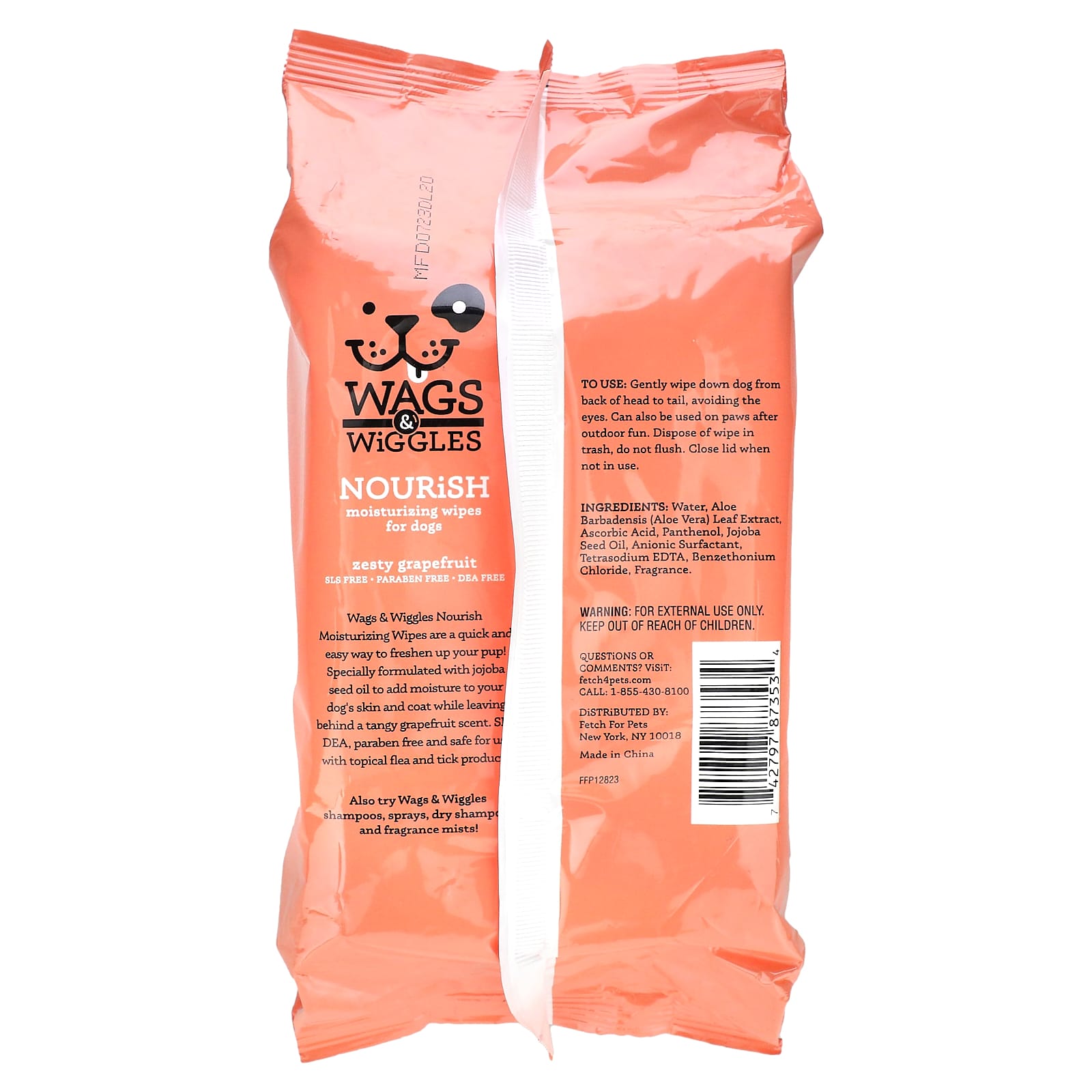 Wags & Wiggles, Nourish, Moisturizing Wipes For Dogs, Zesty Grapefruit, 100 Wipes - Image 2