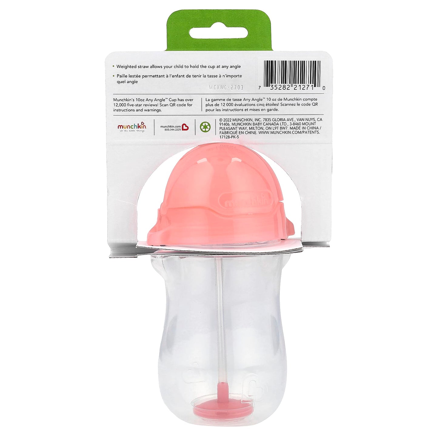 Munchkin, Any Angle™, Weighted Straw Cup, 12 Months+, Pink, 10 oz (296 ml) - Image 2