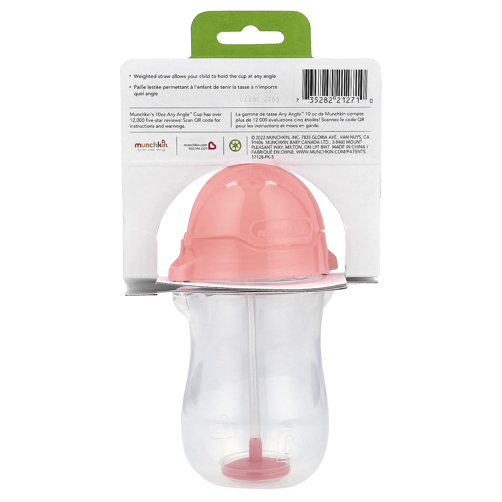 Munchkin, Any Angle™, Weighted Straw Cup, 12 Months+, Pink, 10 oz (296 ml) - Image 2