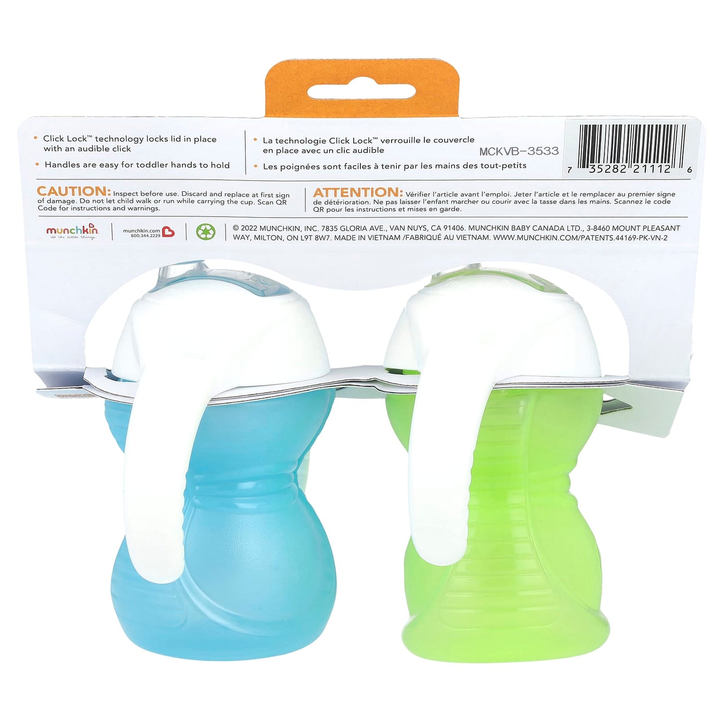 Munchkin, Click Lock™, Bite Proof Trainer Cup, 6 Months+, Light Green & Light Blue, 2 Count, 7 oz (207 ml) Each - Image 2