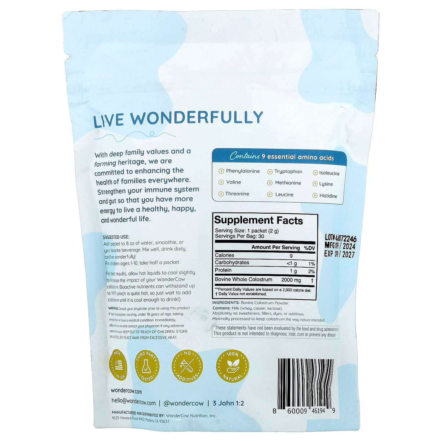 Wondercow, Colostrum Powder, Unflavored, 30 Packets, 0.07 oz (2 g) Each - Image 2