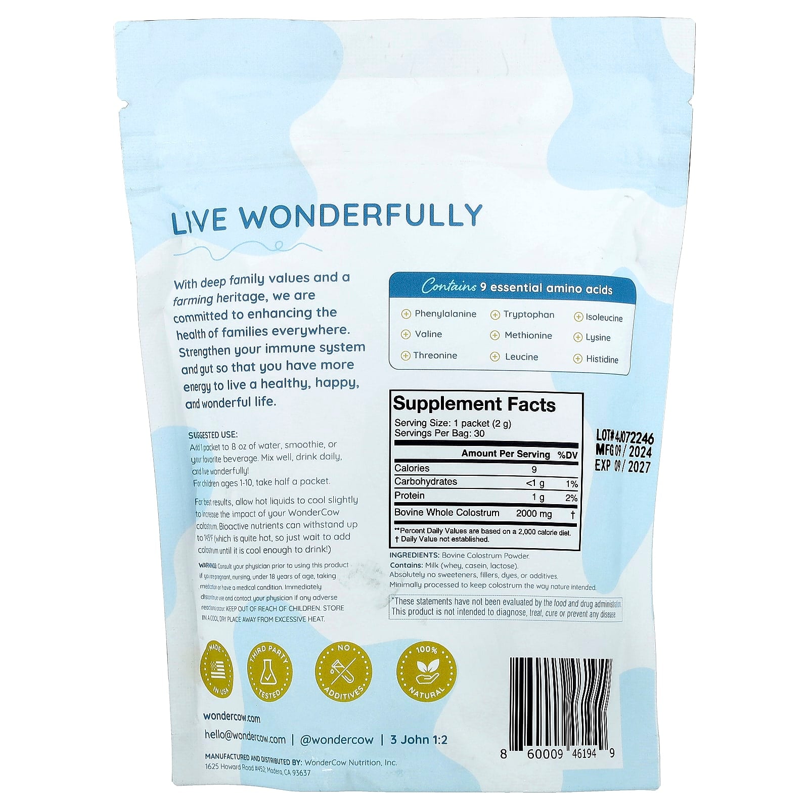 Wondercow, Colostrum Powder, Unflavored, 30 Packets, 0.07 oz (2 g) Each - Image 2