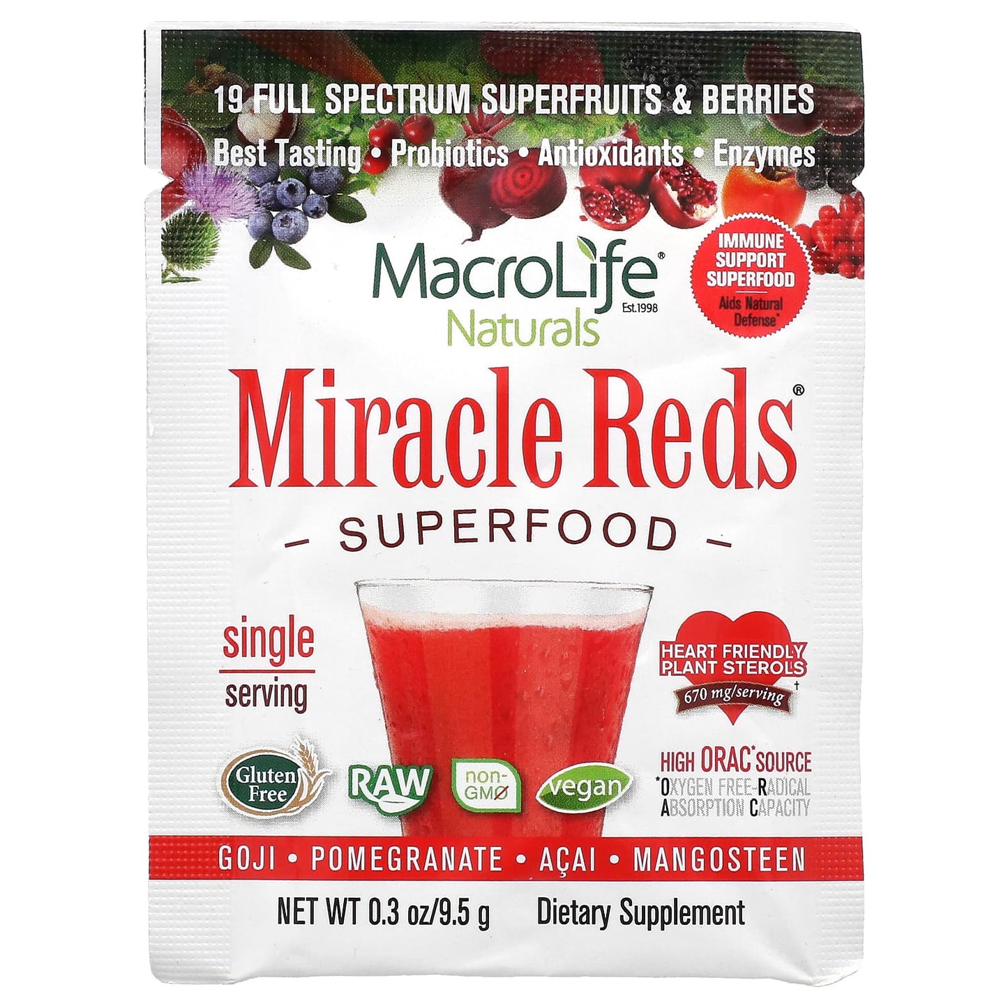 Macrolife Naturals, Miracle Reds, Superfood, Goji, Pomegranate, Acai, Mangosteen, 0.3 oz (9.5 g) - Image 1