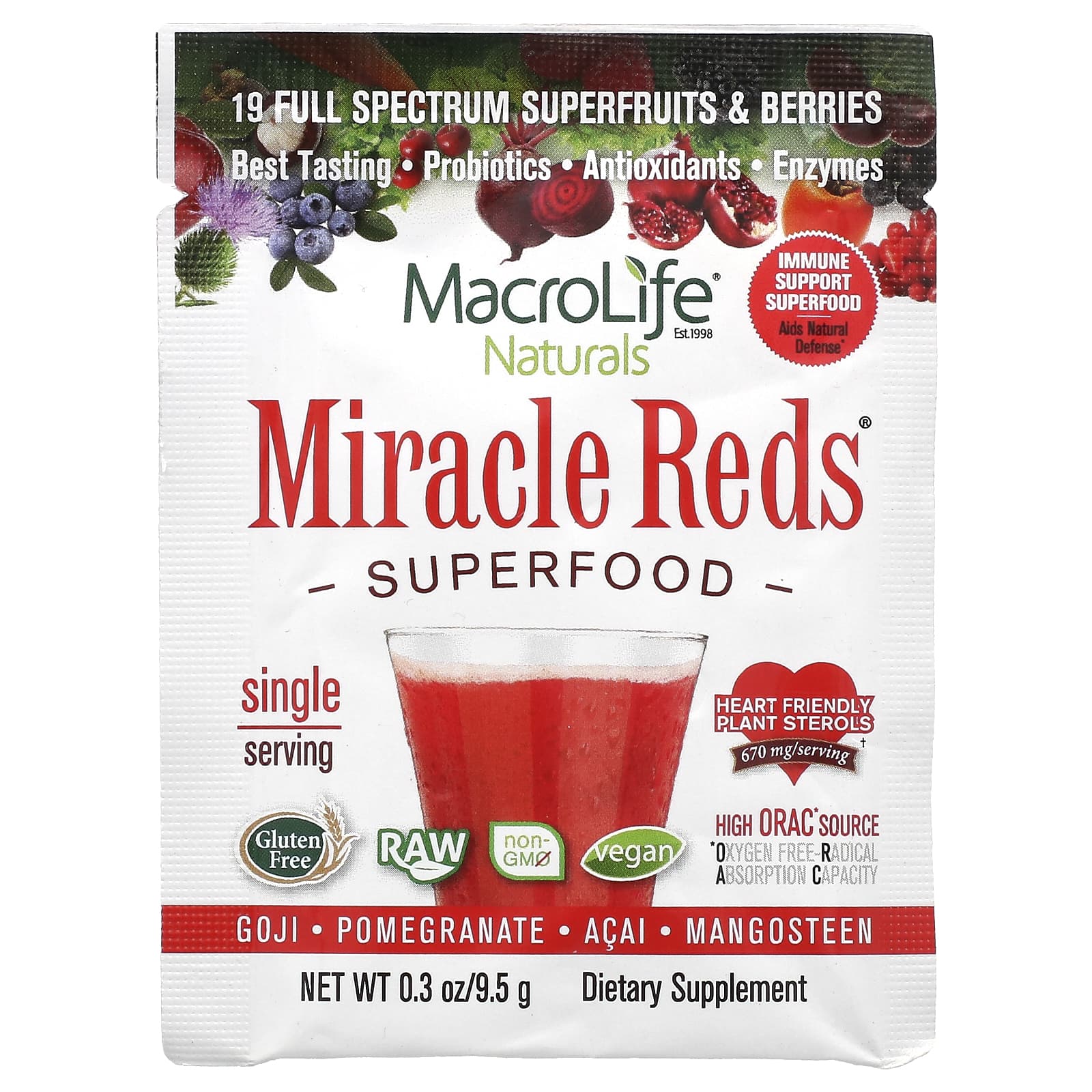 Macrolife Naturals, Miracle Reds, Superfood, Goji, Pomegranate, Acai, Mangosteen, 0.3 oz (9.5 g) - Image 1