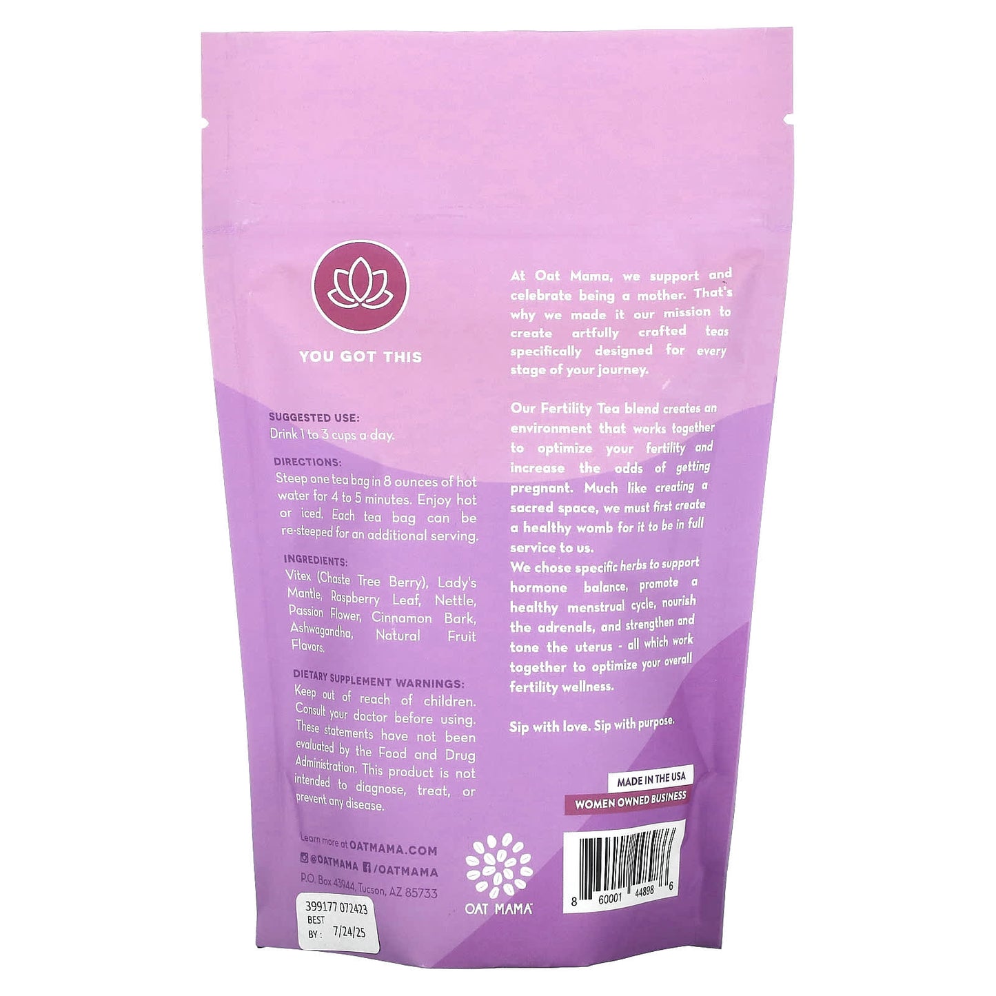 Oat Mama, Fertility Tea, Raspberry Vanilla, Caffeine Free, 14 Tea Bags, 32 g - Image 2