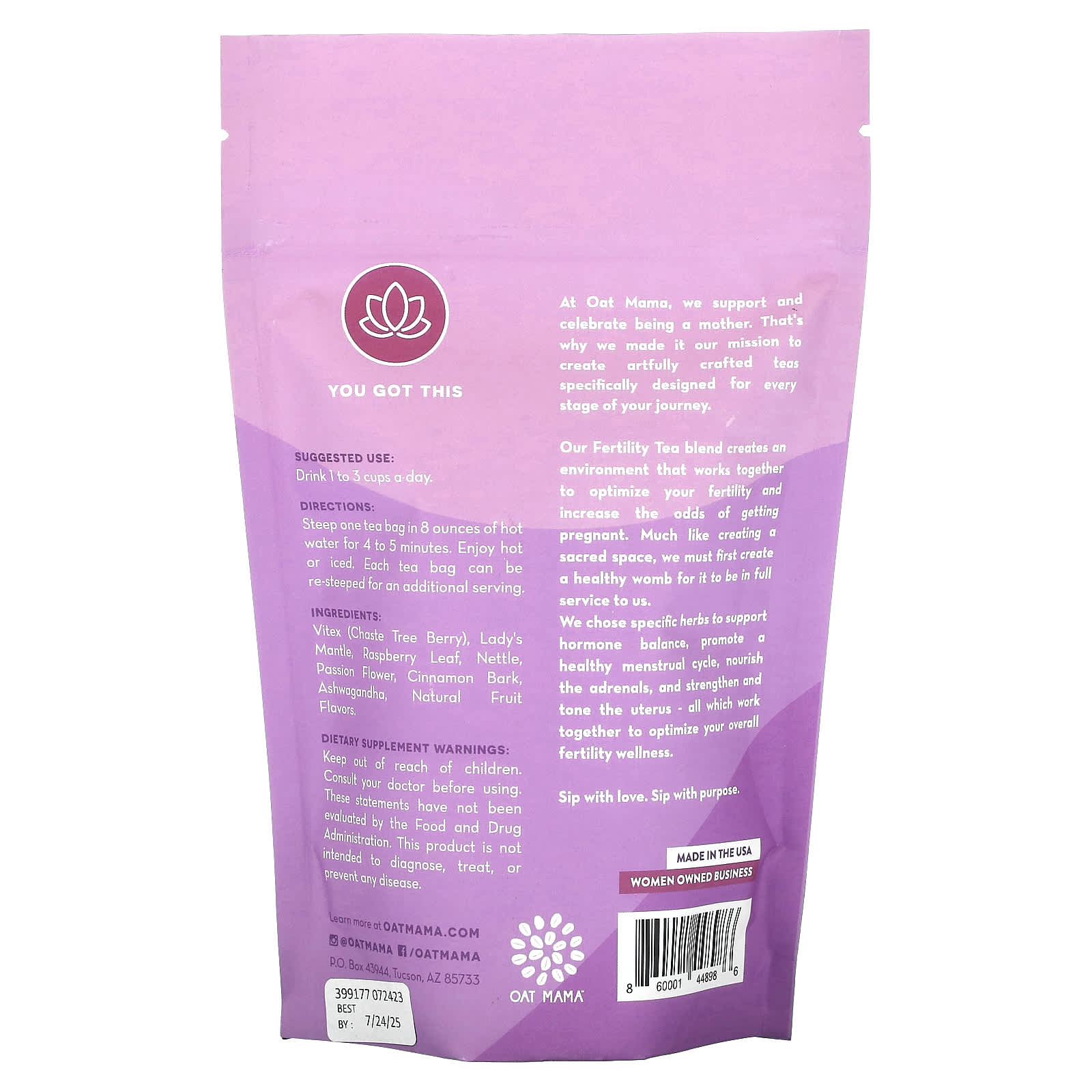 Oat Mama, Fertility Tea, Raspberry Vanilla, Caffeine Free, 14 Tea Bags, 32 g - Image 2