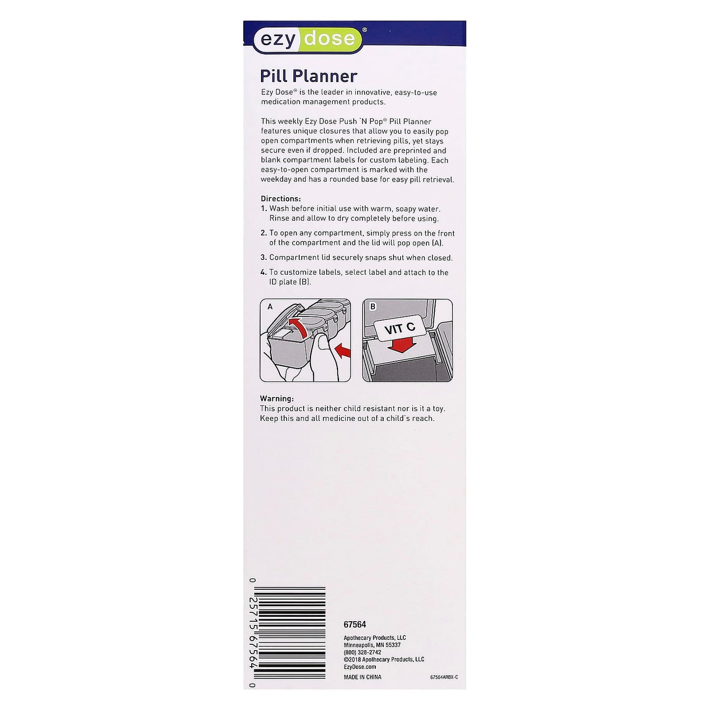 Ezy Dose Weekly Pill Planner with Custom Labels, Easy to Use - Image 2