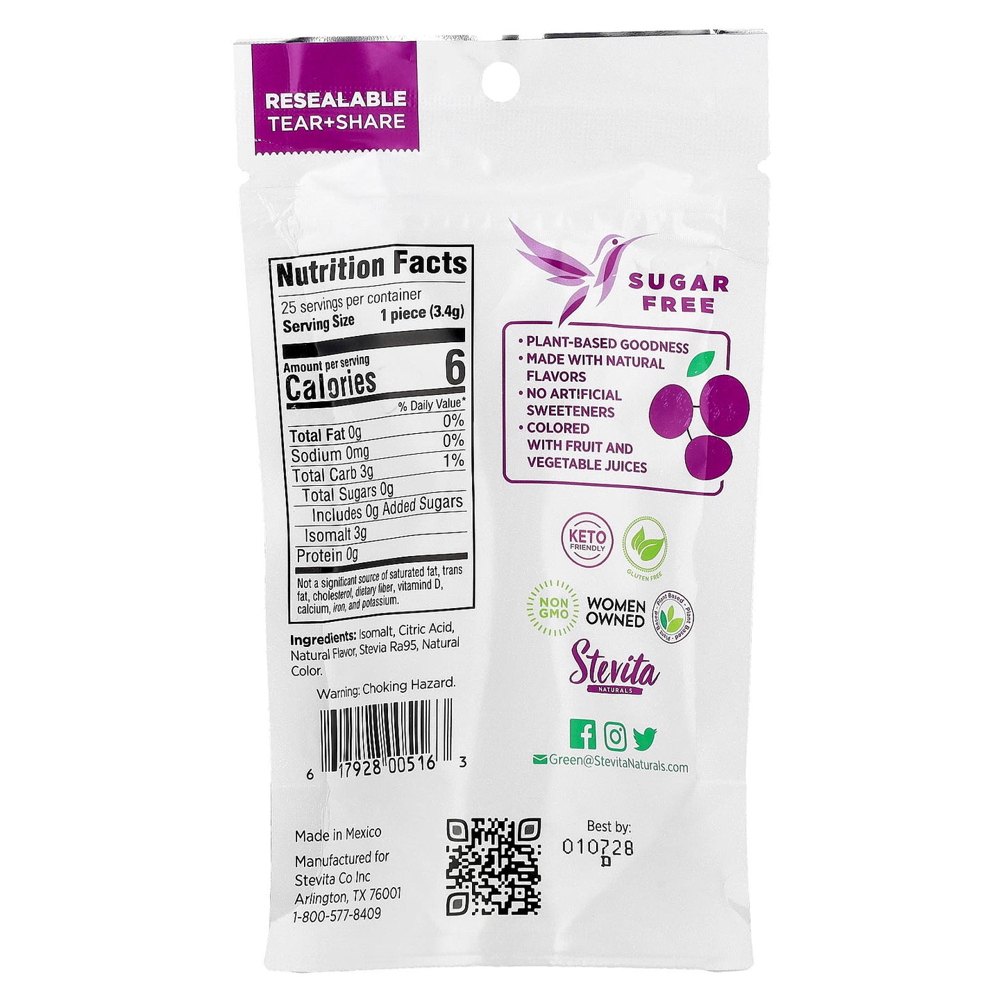 Stevita, Naturals, Sugar Free Hard Candy, Glorious Grape, 3 oz (85 g) - Image 2