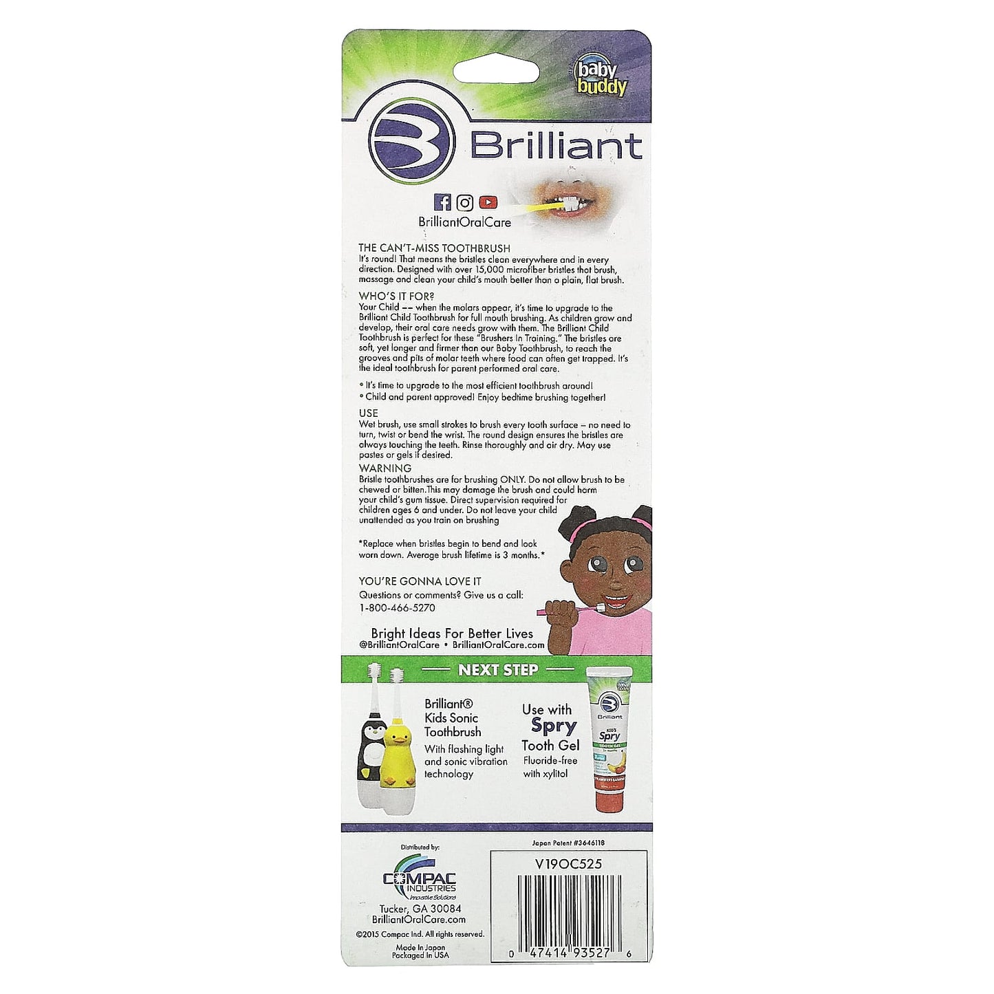 Baby Buddy Brilliant Child Toothbrush for Kids 2-5 Years (3-Pack) - Image 2