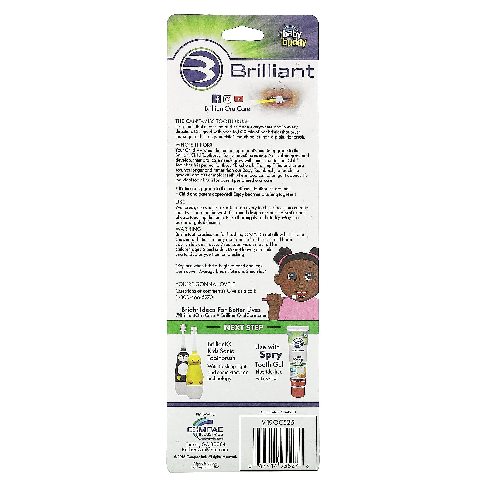 Baby Buddy Brilliant Child Toothbrush for Kids 2-5 Years (3-Pack) - Image 2