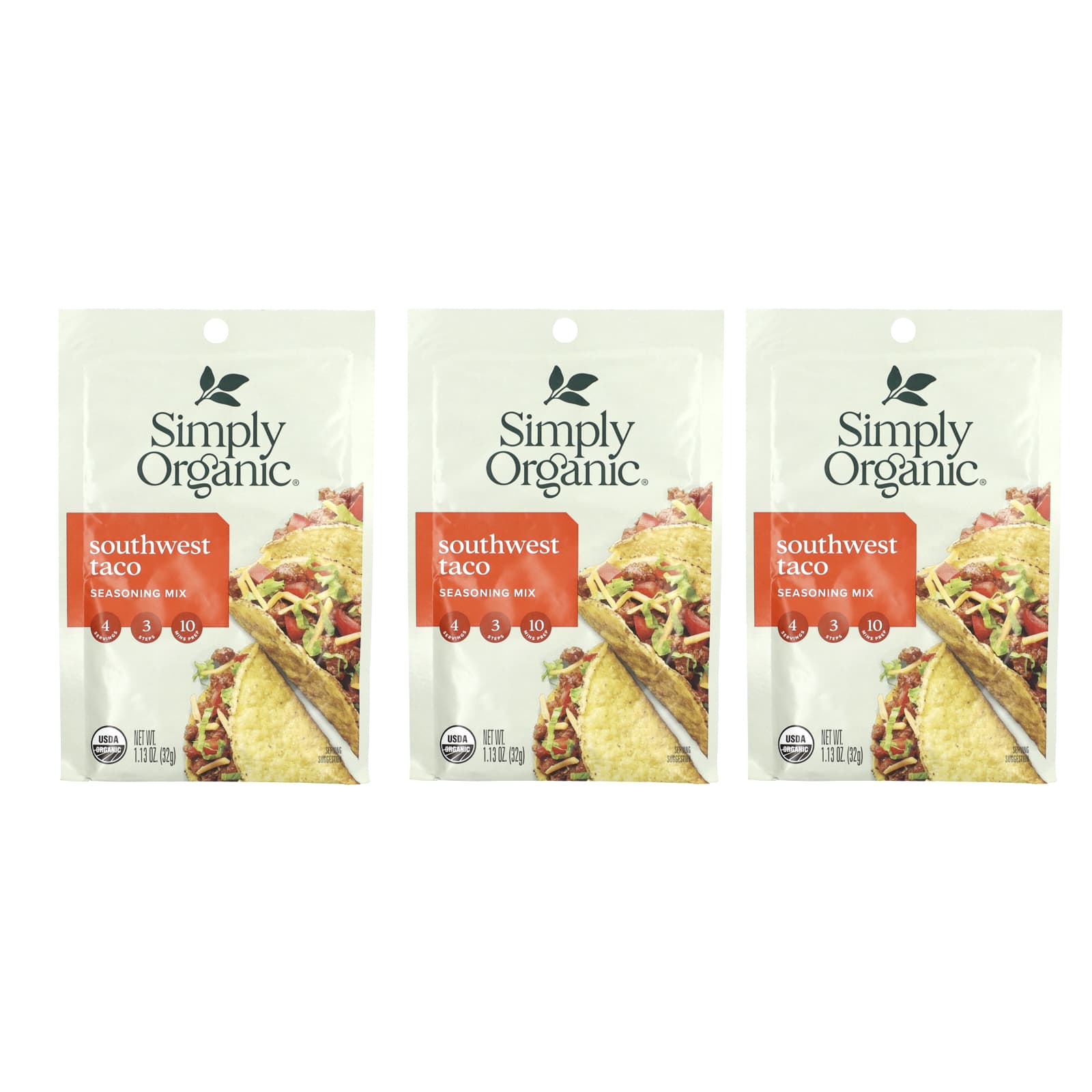 Simply Organic, Southwest Taco Seasoning Mix, 3 Packets, 1.13 oz (32 g) Each - Image 1