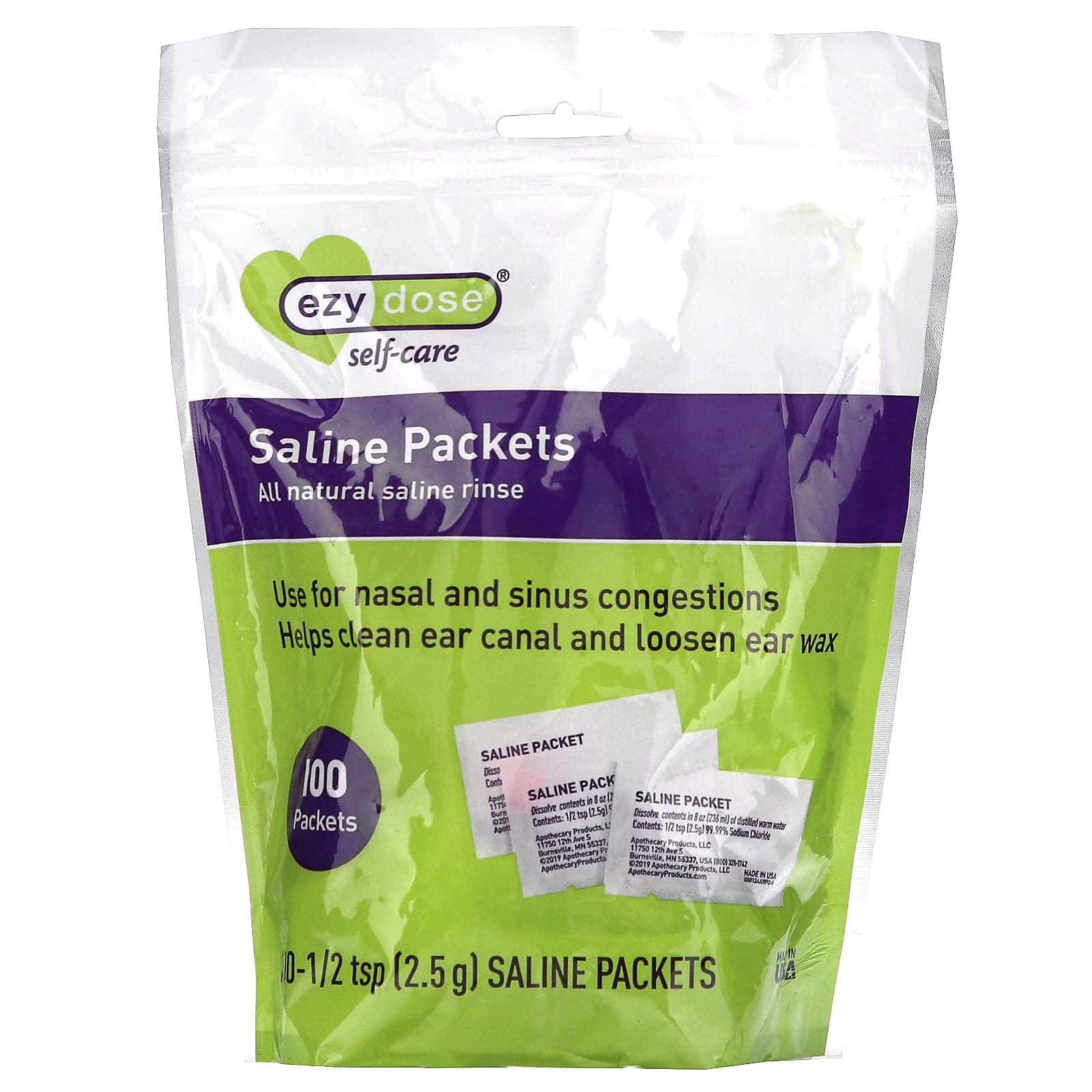 Ezy Dose Saline Packets for Nasal Congestion Relief, 100 Count - Image 1